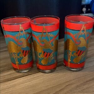 Set of 3 Vintage Cera Glassware Highball Glasses, Regimental Drum